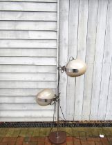 A Dijkstra Lampen standard lamp in brown and chromed metal with twin mushroom coloured adjustable