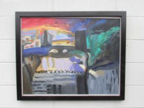 DAVID JONES (Contemporary Norwich artist) A large oil on canvas, river scene. Signed bottom right