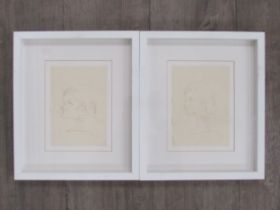 A pair of mid to late 20th century pen and ink portrait sketches. Unsigned. Framed and glazed. Image