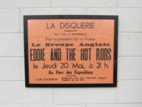 A framed and glazed 1970's French poster for 'Eddie And The Hotrods'. 59cm x 79cm