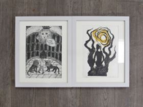 A framed original etching print, unsigned , titled “I am Cecil at the third roar…”and a Sheila