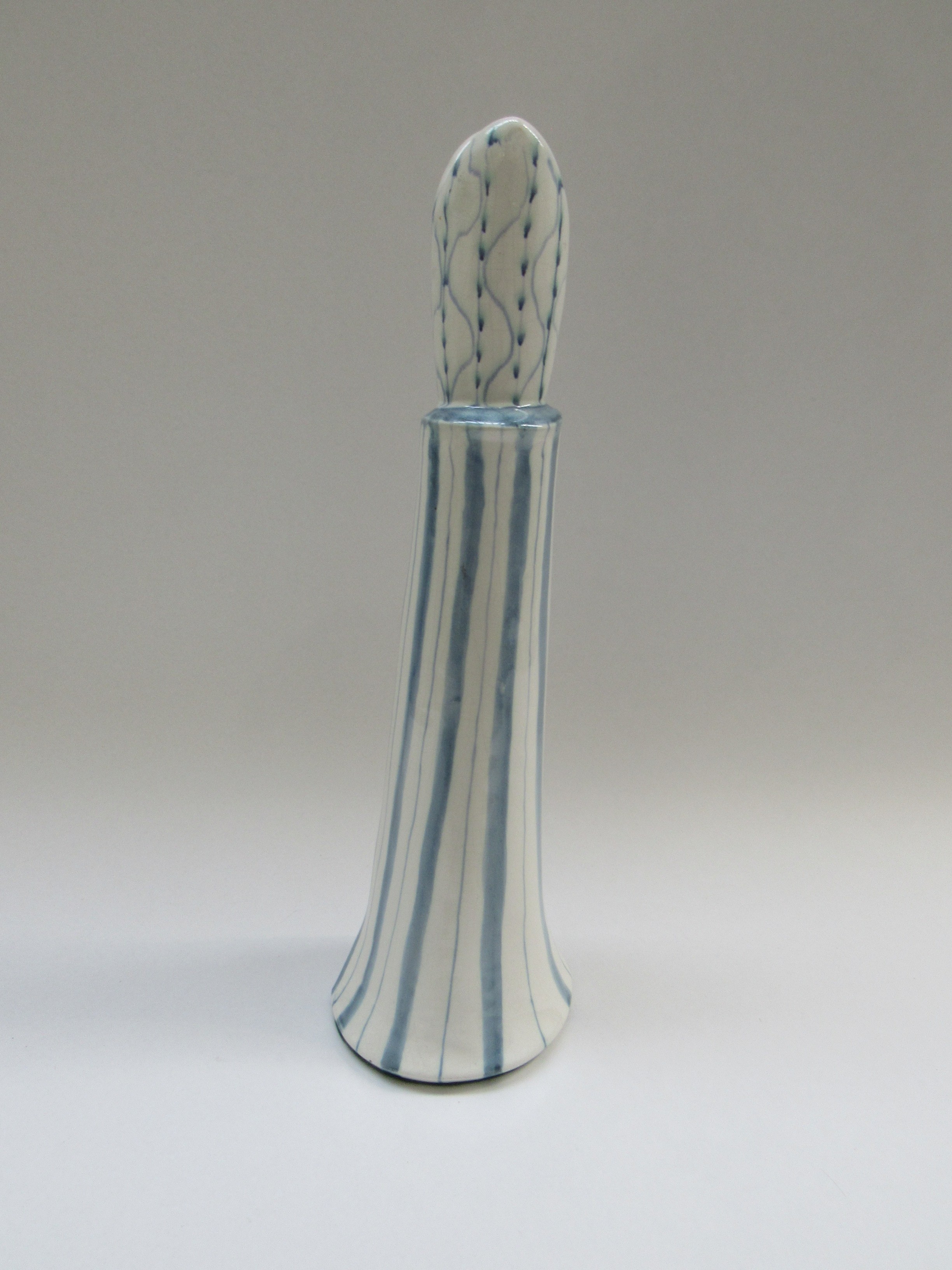 A David Sharp Rye Pottery figural candle holder modelled as a Bishop. Blue and white glaze, 39.5cm - Image 3 of 4