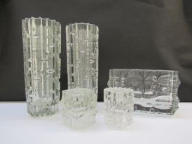 A pair of Sklo Union clear glass maze vases by Frantisek Vizner, 25.5cm high. A Rosice vase by