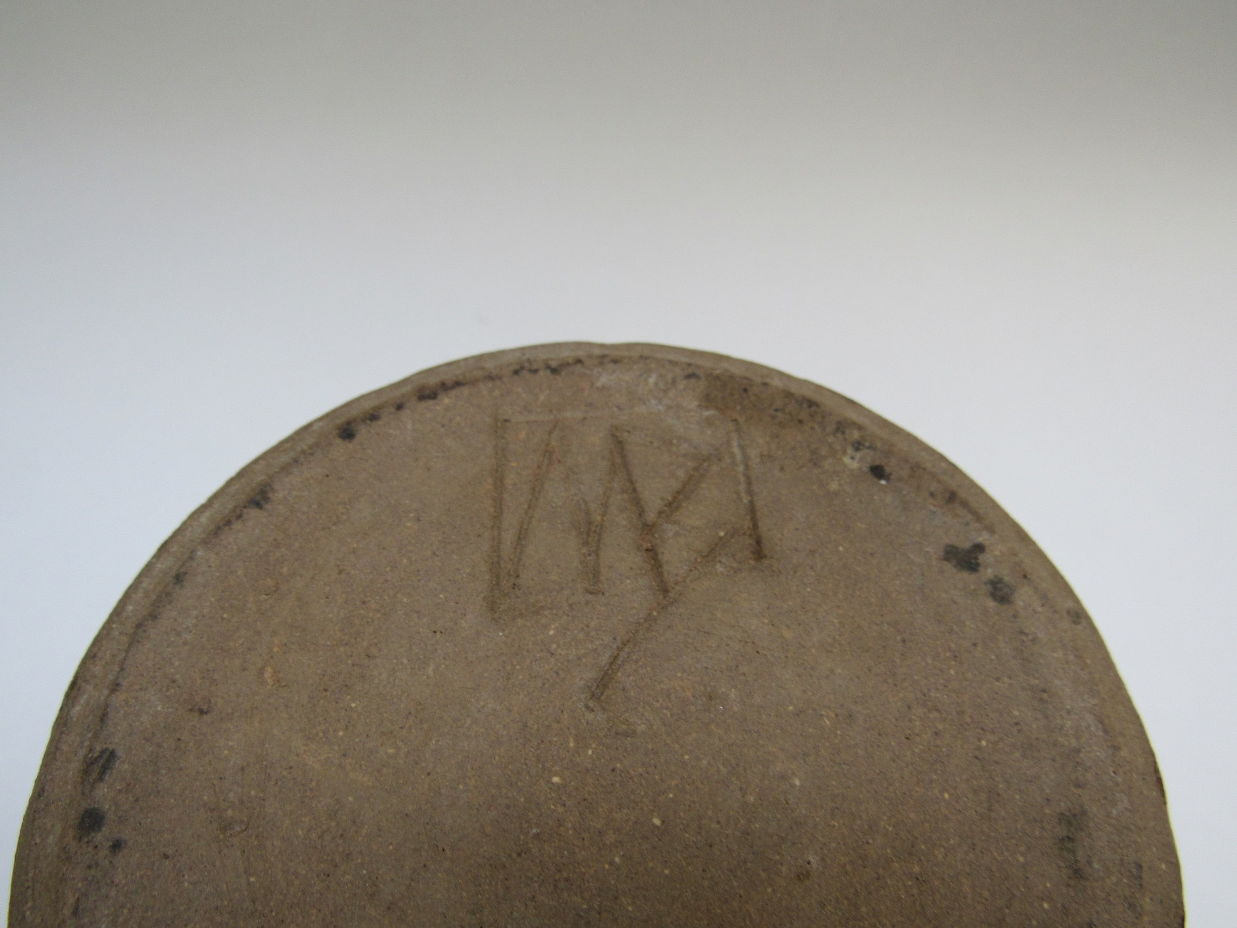 A studio pottery jug in the Leach tradition, incised detail in mottled brown glaze. Incised mark - Image 3 of 5