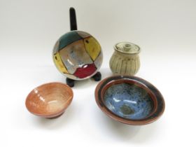 TREVOR CORSER (1938 - 2015) Small ash brown glazed bowl, 10cm diameter, impressed leach pottery