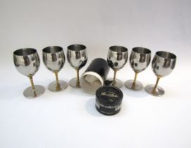 A set of six Viners goblets in stainless steel and gilded metal designed by Stuart Devlin, 14cm