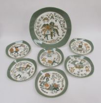 A set of Figgjo flint "Sicilia" design ceramic dishes decorated with different scenes. Largest 29.