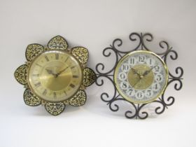 A Japy wall clock, metal surround, 28cm diameter and a Metamec wall clock, 29cm diameter