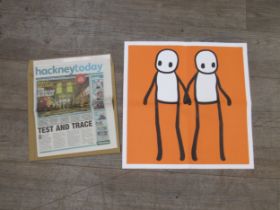 Stik, “Holding hands”, original poster with copy of the original Hackney Times newspaper, folded and