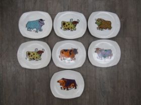 Seven 'Beefeater' Steak plates by The English Ironstone Company Ltd. 28cm x 24cm each