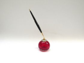 Whitefriars and Parker - A Parker fountain pen set on a Whitefriars ruby dome holder with inset