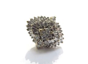 A diamond cluster pendant comprising of, princess, baguette and round brilliant cut stones, 1.48ct