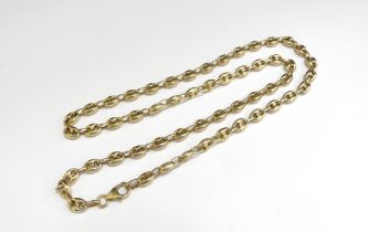 A gold coffee bean link necklace, stamped 375, 51cm long, 13.5g