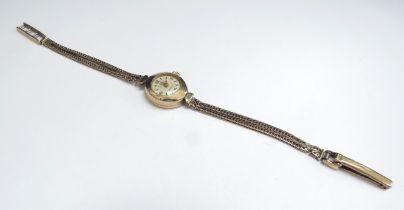 A 9ct gold Talis wristwatch with 9ct gold bracelet strap, 9.6g