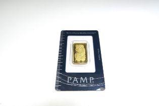 A Suisse 1/2 oz fine gold 999.9 ingot PAMP, Cert NoC002338, in pouch