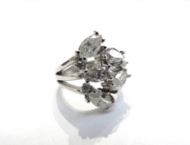 A diamond dress ring of five marquise cut diamonds 2.25ct total and three brilliant cut diamonds 0.