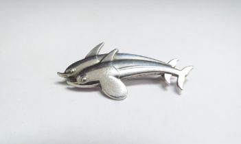 A Georg Jensen Double Hawaii Dolphin brooch by Arno Malinowski #317