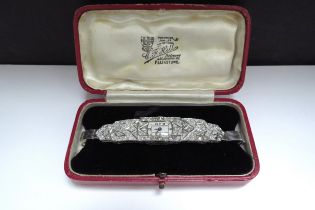 An Art Deco platinum case diamond encrusted cocktail watch, 9ct white gold bracelet 1959, 17.5cm