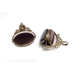 Two 9ct gold swivel fobs, including cornelian and onyx, 14.2g