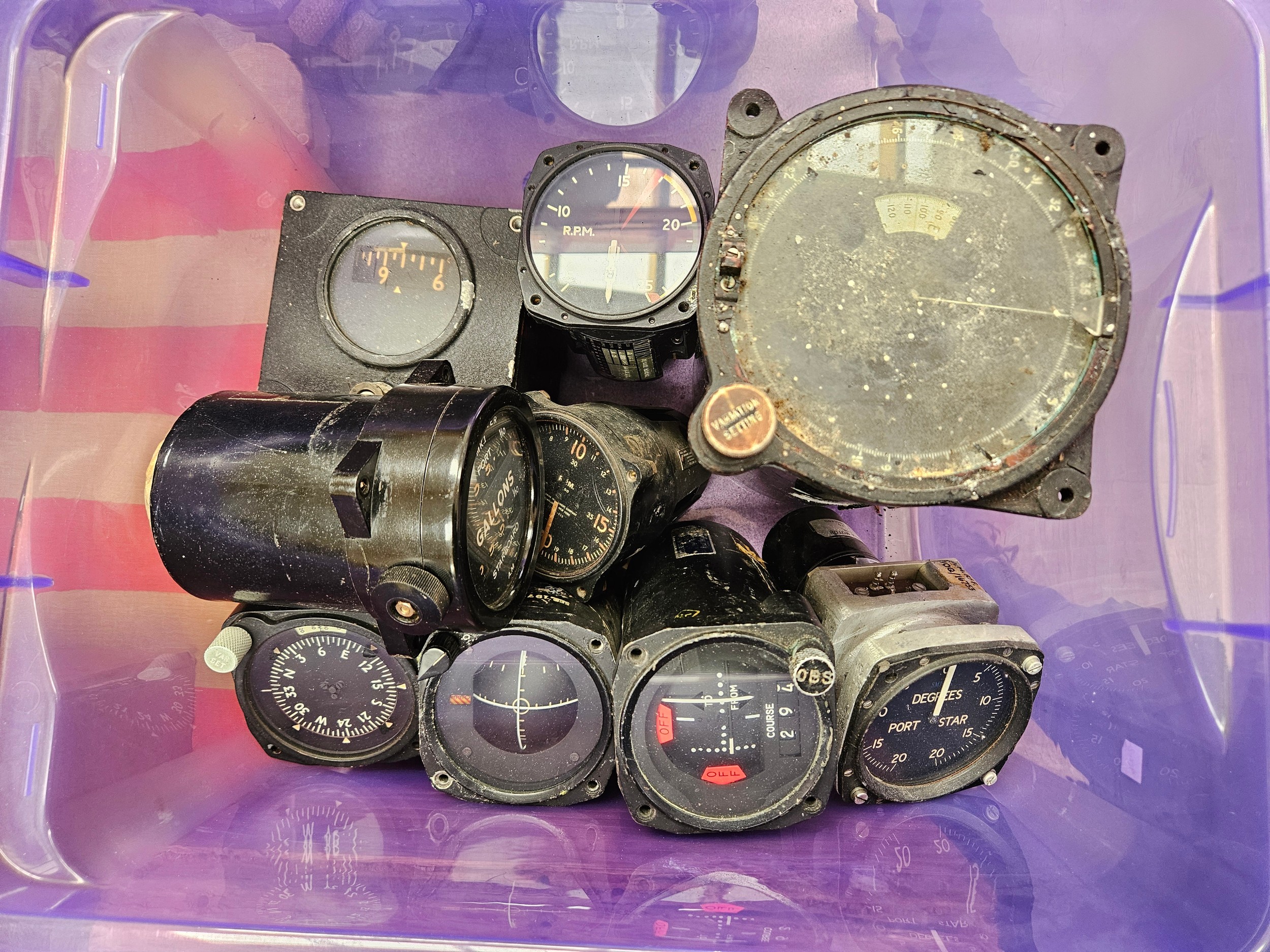 A collection of aircraft cockpit dials including Fuel Meter Mk. I and engine RPM etc - Image 4 of 4