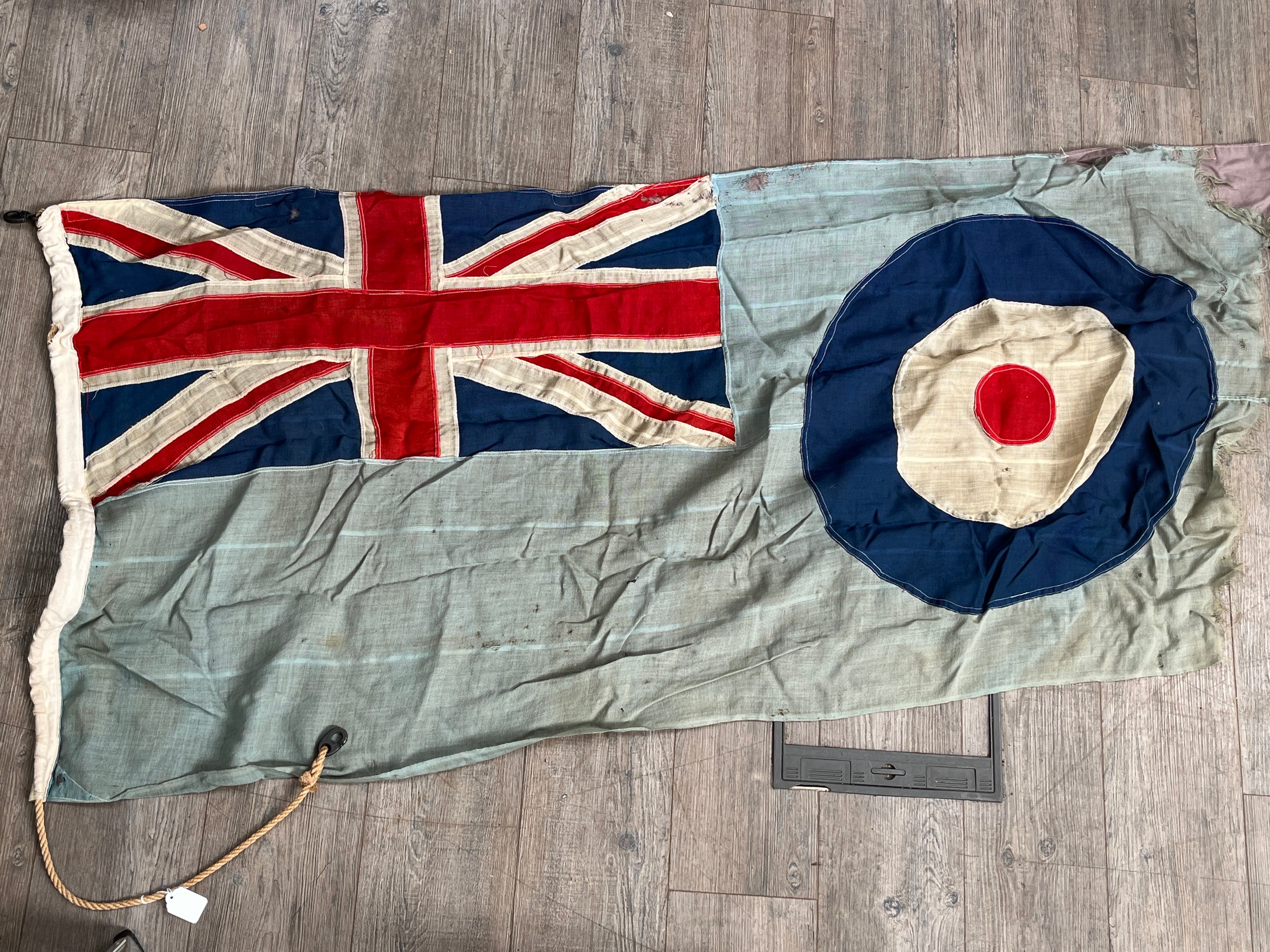 A WWII RAF flag reputedly removed from RAF St. Mawgan (now Newquay Airport) in 1945. Worn with