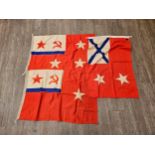 Two Russian Soviet USSR Navy flags, single and triple star, together with a later 1992 dated Navy