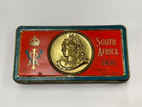 A Queen Victoria South Africa 1900 chocolate tin with original contents