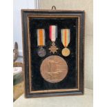 A WWI 1915 star trio named to casualty 16762 PTE. F. PRESTON LINC. R., together with memorial plaque