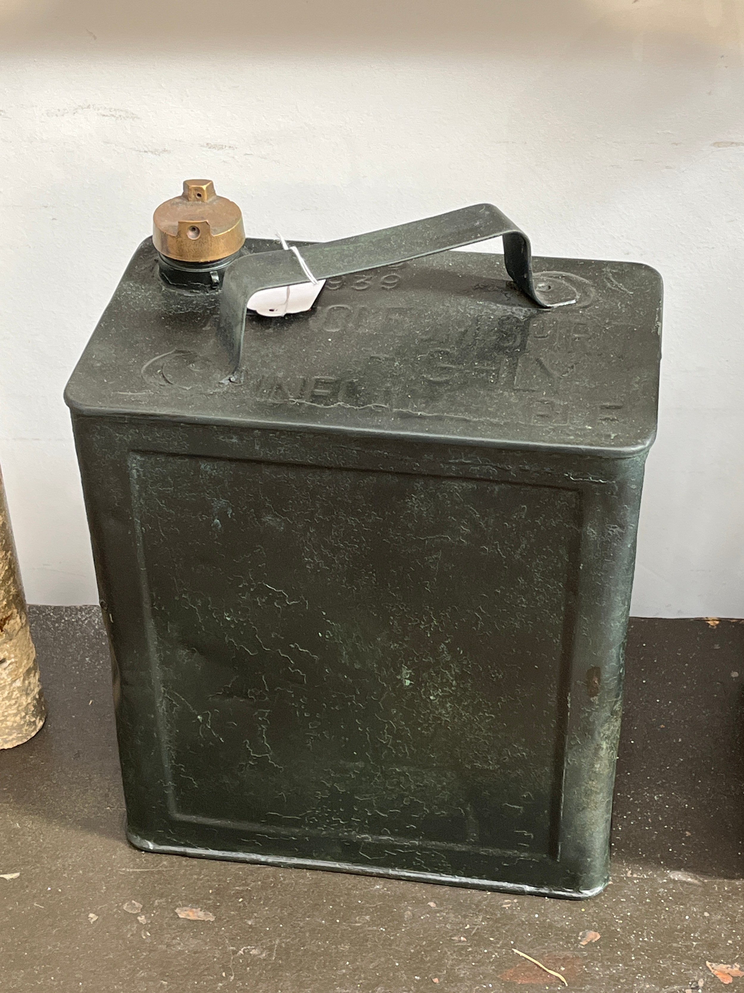 A WWII British 1939 dated petrol can with cap