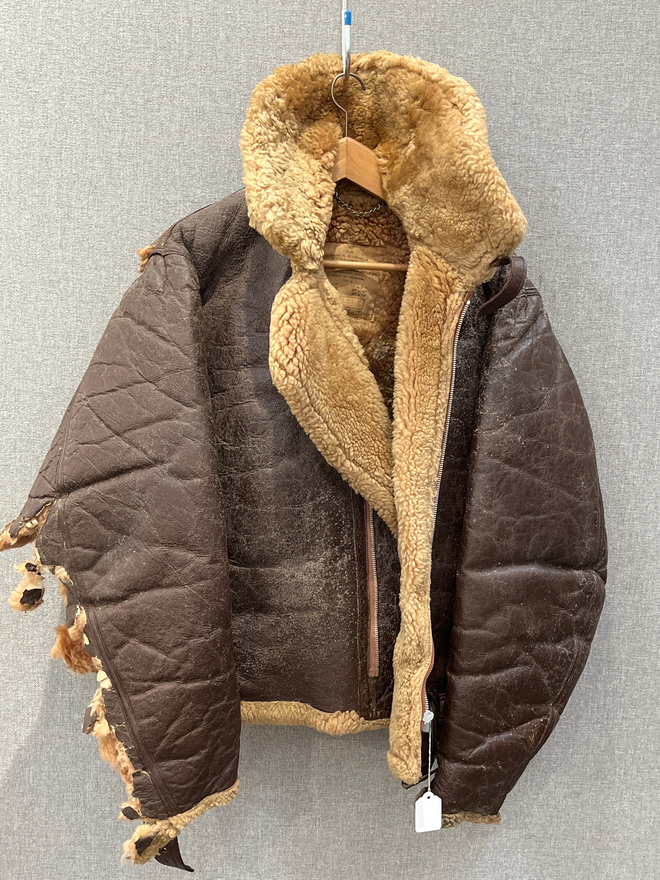 A WWII British Irvin flying jacket dated 1941, relic condition a/f with provenance relating to Roger