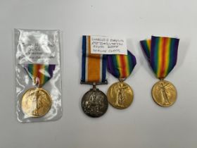 A WWI pair of medals named to DM2-179731 PTE. C.G. BAYLIS A.S.C., together with two Victory medals