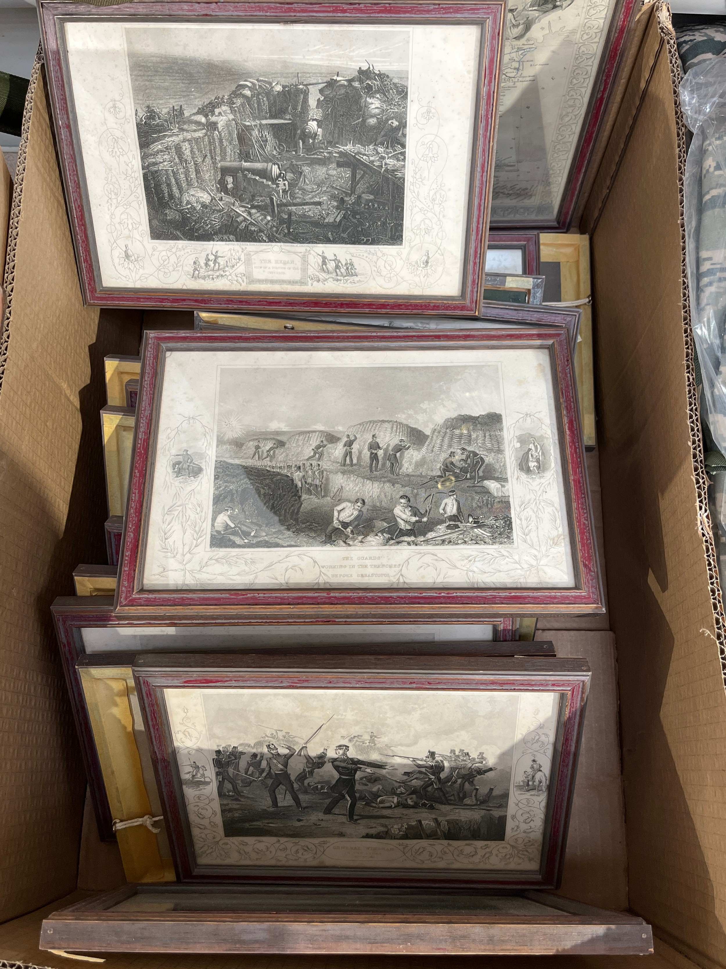 A collection of framed and glazed etchings of Crimea etc