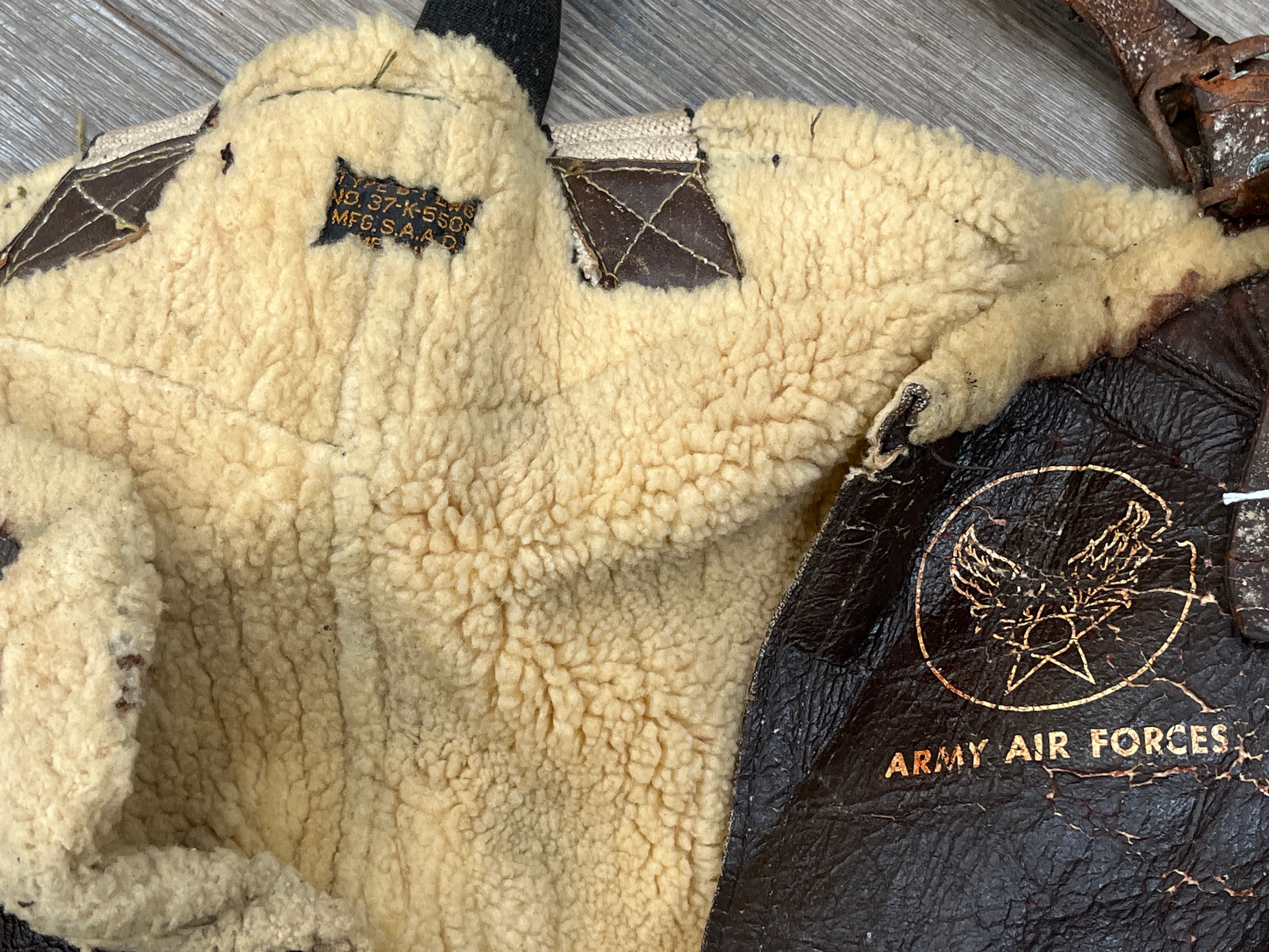 A pair of WWII USAAF A-3 Sheepskin flying trousers in relic condition - Image 2 of 3