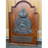 A Group Headquarters No. 43 RAF crest in copper mounted on an oak display, with plaque marked “