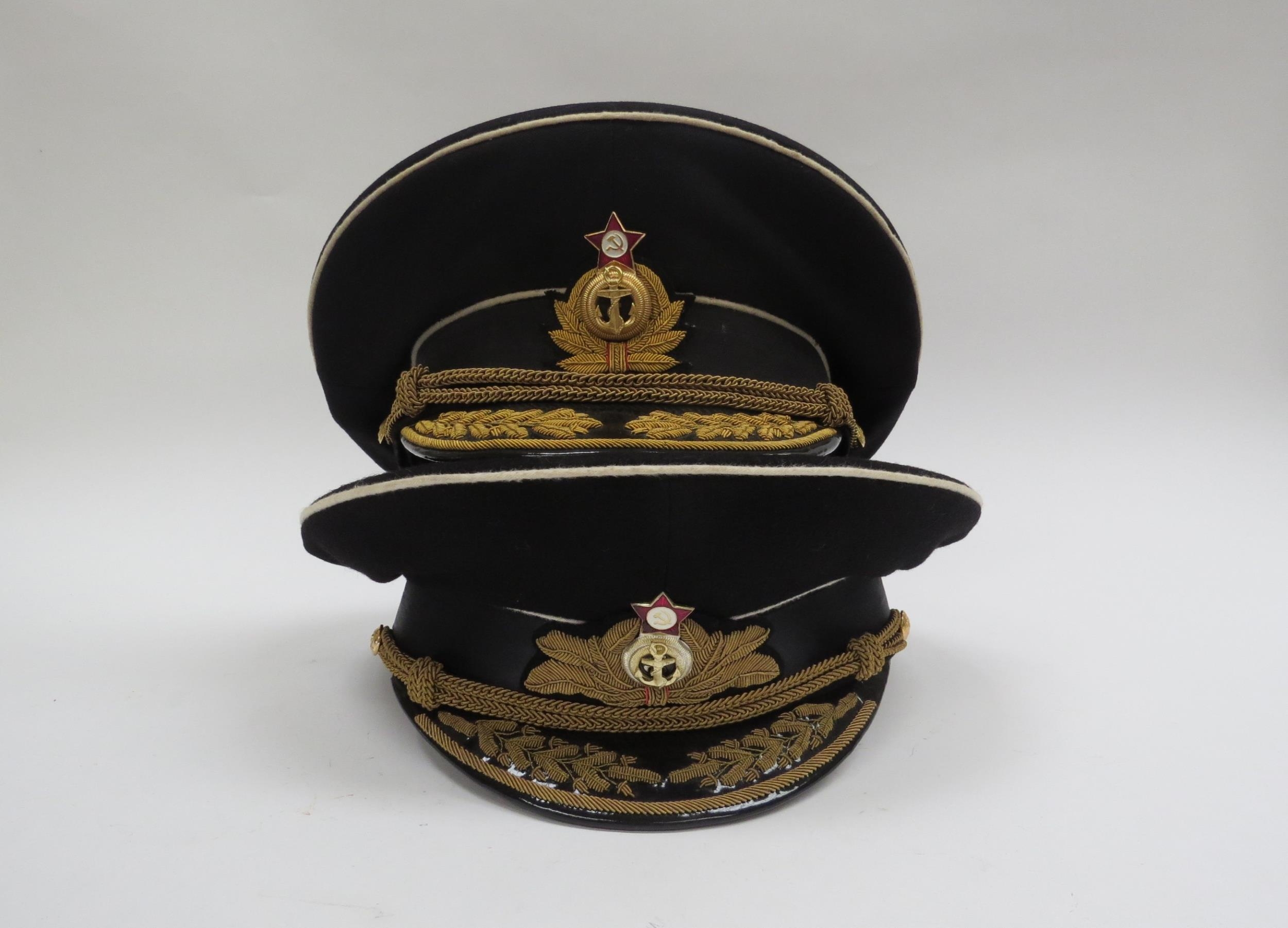 Two USSR Russian Soviet Naval officer's peaked visor caps, both high-ranking and circa 1950's-60s, - Image 2 of 6