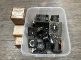 A box of mixed gauges and dials etc including Bendix Radio control