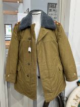 A USSR Russian Soviet Afghanka style parka coat, three star pips to shoulders