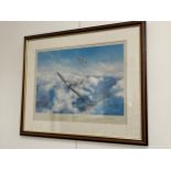 A Robert Taylor print 'Spitfire' signed by Douglas Bader and Johnnie Johnson, framed and glazed