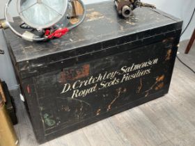 A Royal Scots Fusiliers Army and Navy shipping trunk, zinc lined, marked D. Crichley-Salmonson.