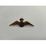 A 9ct gold RAF sweetheart brooch, central blue enamel RAF lettering with red enamel to crown,