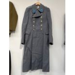 A USSR Russian Soviet Air Force officer's overcoat, three star pips to shoulders