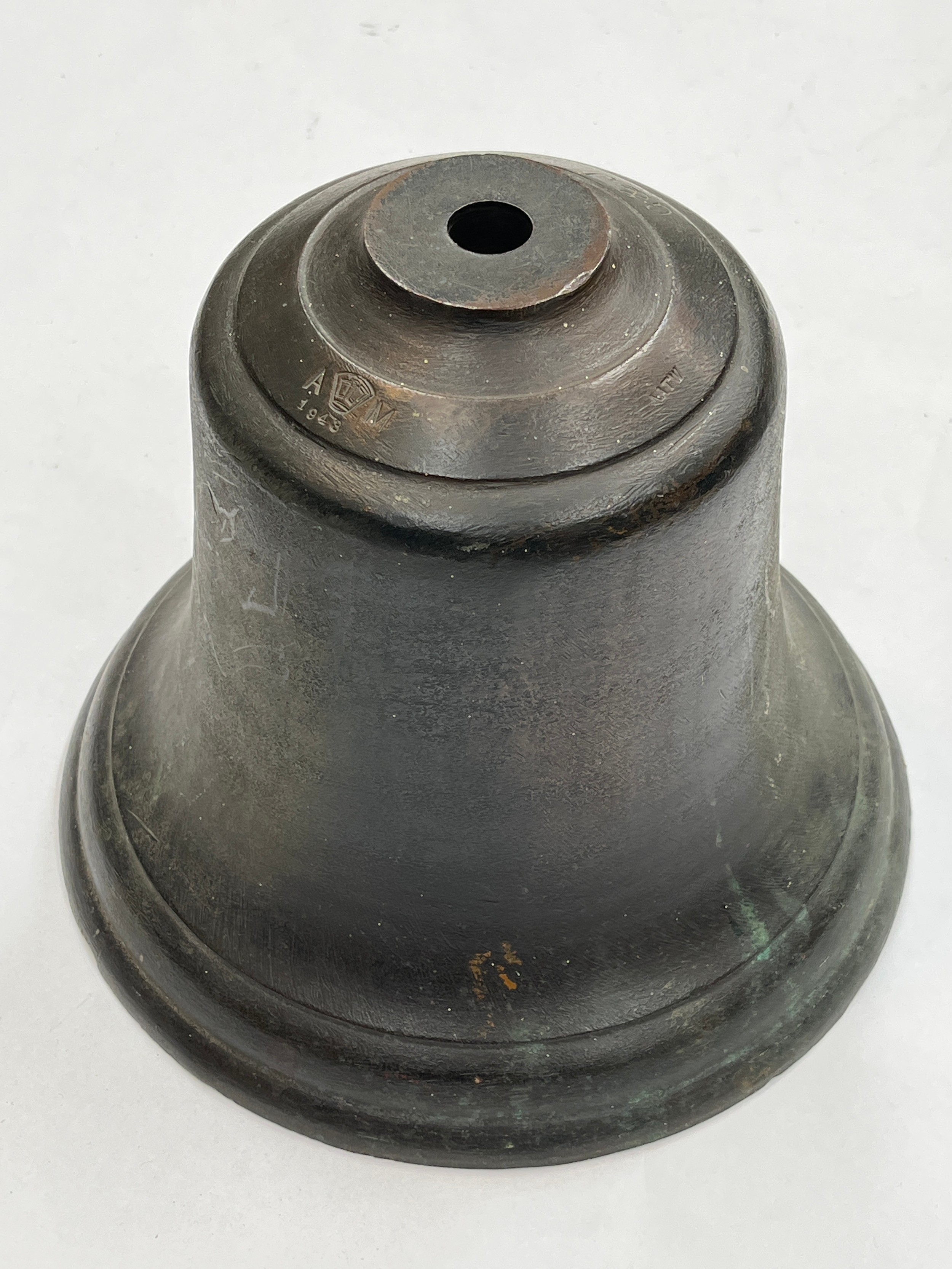 A WWII Air Ministry 1943 dated scramble bell body, minus clapper and crown top