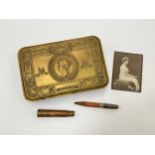 A WWI Christmas 1914 Princess Mary gift tin with bullet pencil and Princess Mary photograph