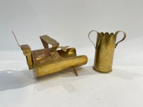 A WWI 'trench art' brass shell case SP255 dated 1916 converted into a twin handled vase, together