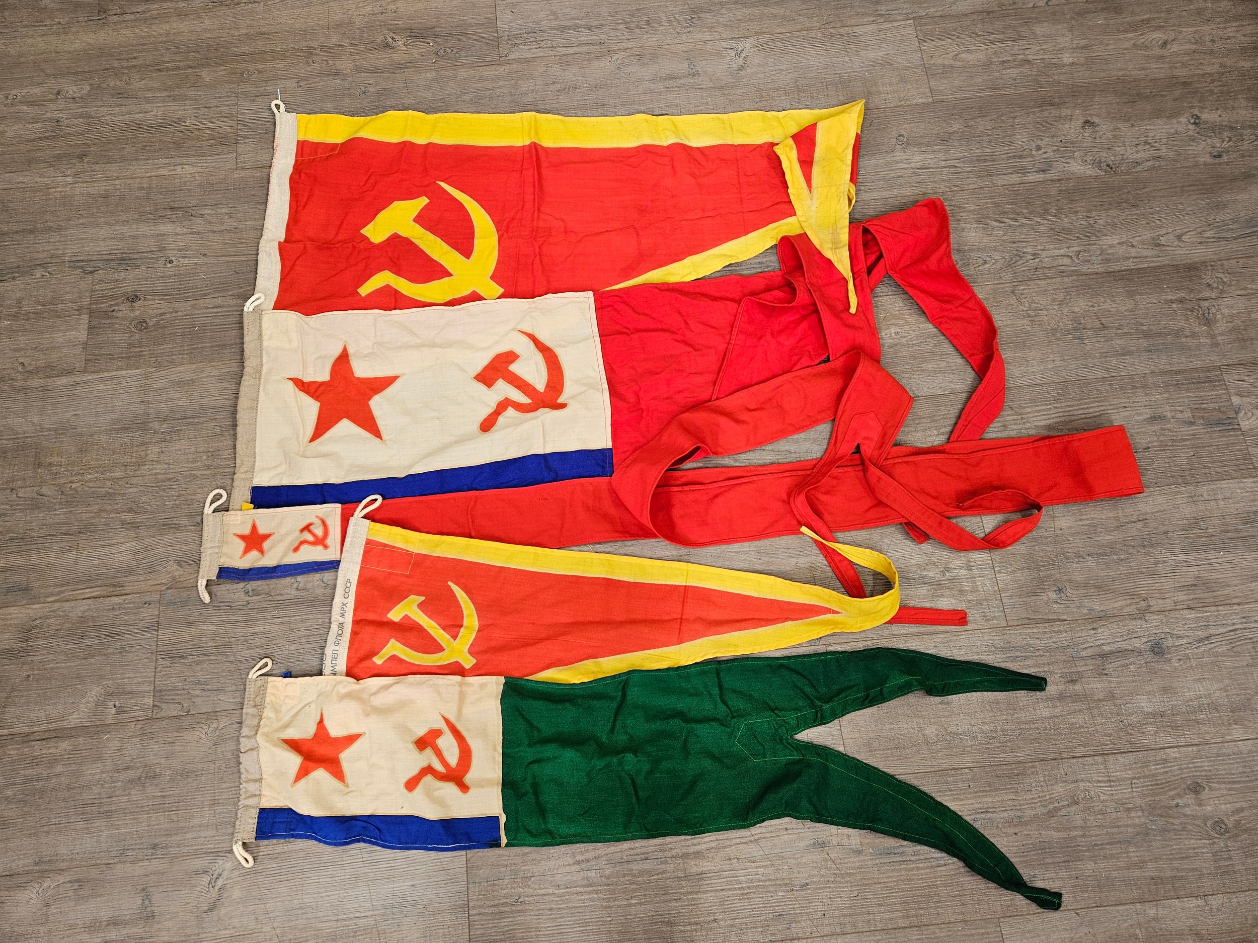 Five various USSR Soviet Russian naval flags / pennants