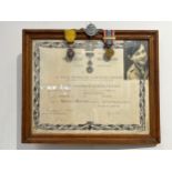 A French Algerian campaign named paratrooper's scroll with medaille militaire and Algerian medals