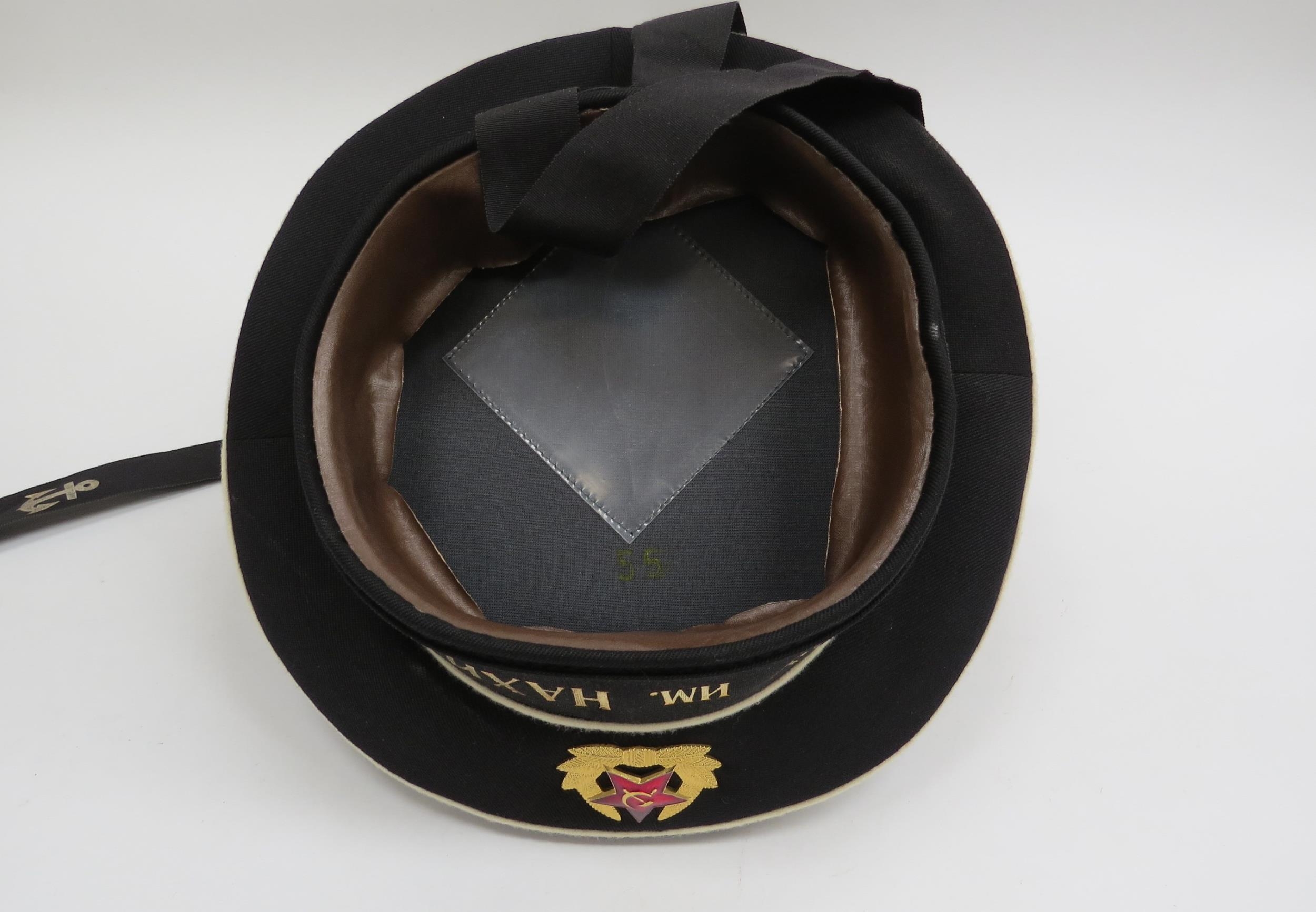 Three USSR Russian Soviet Navy sailor's caps, black with white piping, each with hammer and sickle - Image 2 of 4