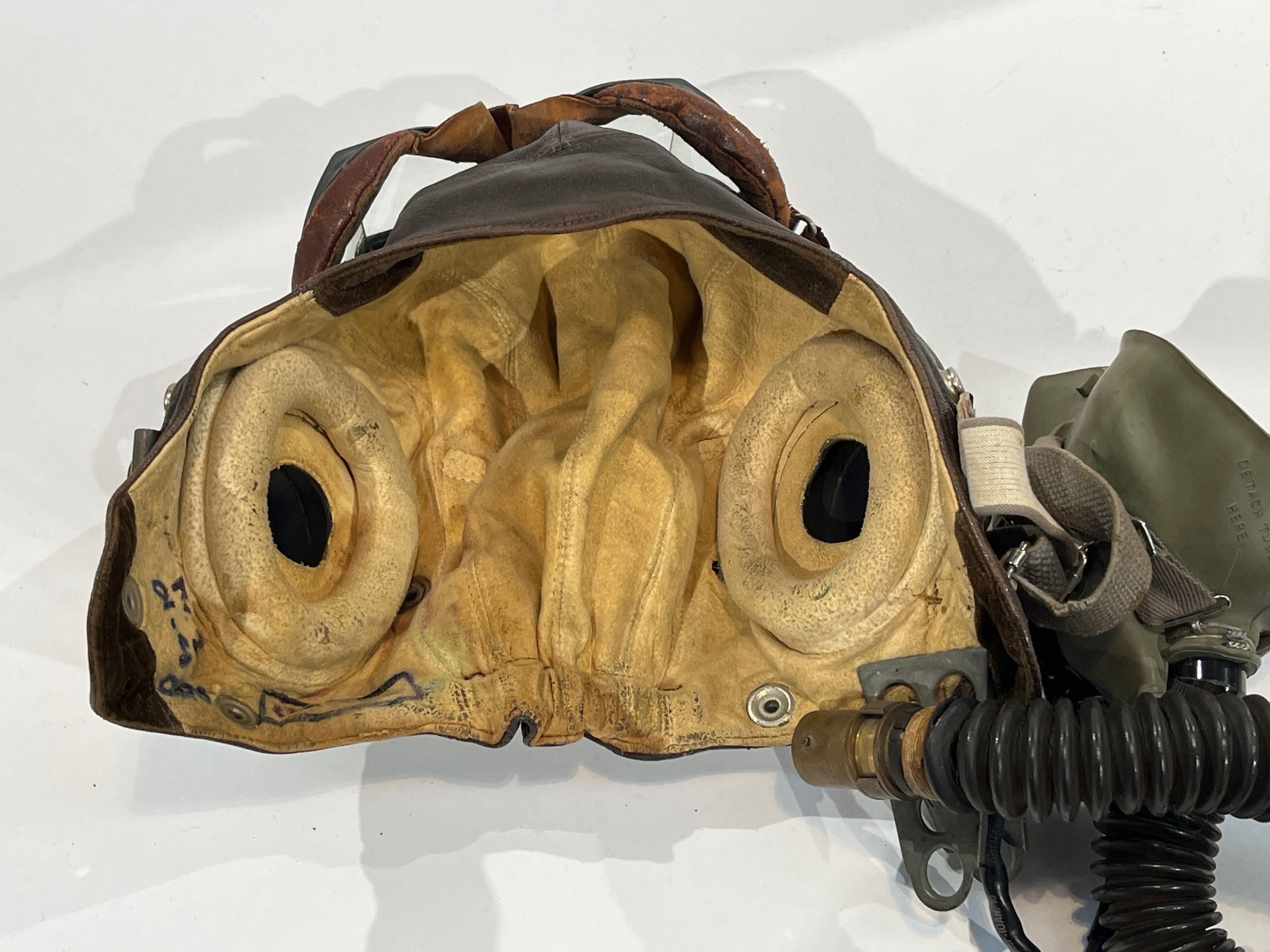 A WWII British RAF C-Type leather flying helmet together with goggles and respirator - Image 3 of 3