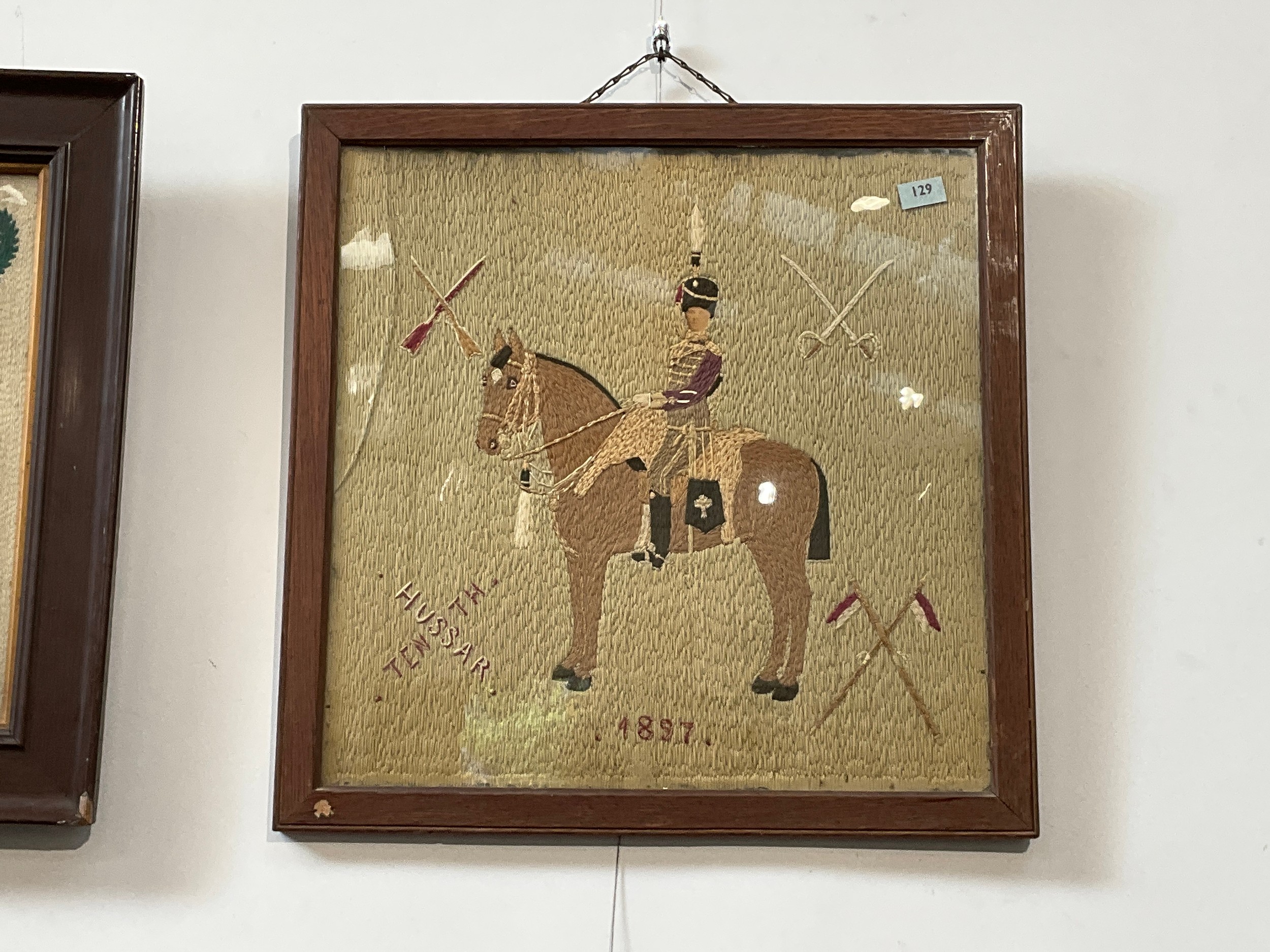 A WWI Hampshire Regiment tapestry together with a Boer War 10th Hussars tapestry, both framed and - Image 2 of 2