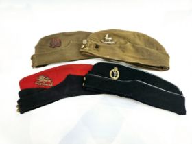 Four mid century forage caps including Royal Warwickshire, Royal Corps of Signals and Kings Own